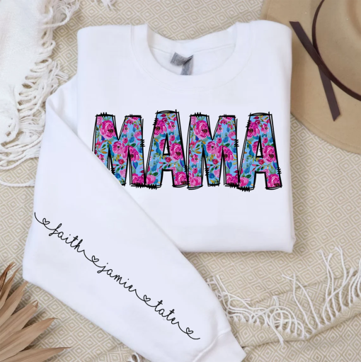 Pink Floral Mama shirt, Floral Spring Mama Design, Floral Mama With Editable Kids Names, Spring Mom Design, Custom Mama shirt, Mother’s Day shirt