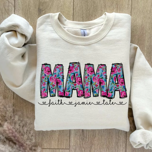 Pink Floral Mama shirt, Floral Spring Mama Design, Floral Mama With Editable Kids Names, Spring Mom Design, Custom Mama shirt, Mother’s Day shirt