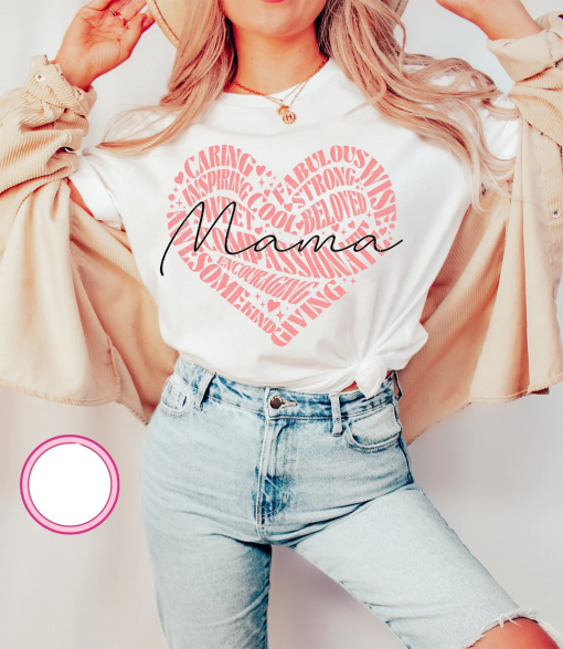 Mama shirt,Mom heart shirt,Mama Heart Typography shirt,Motivational mom quotes shirt,she is loved shirt,retro mama shirt,mom shirt