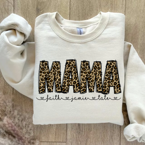 Leopard Print Mama shirt, Leopard Print Mama Design, Mama shirt With Editable Kids Names, Animal Print Mom Design, Custom Mama shirt, Mother’s Day