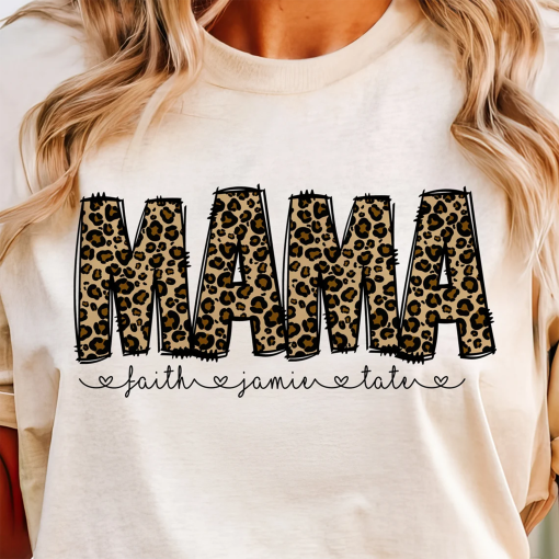 Leopard Print Mama shirt, Leopard Print Mama Design, Mama shirt With Editable Kids Names, Animal Print Mom Design, Custom Mama shirt, Mother’s Day