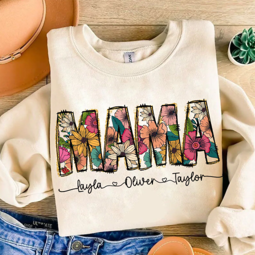 Floral Mama shirt, Mama Flower Glitter shirt, Mama Flower with Kids Names, Mama floral, Custom Mama groovy shirt, Mother’s Day Gift, Mama Design