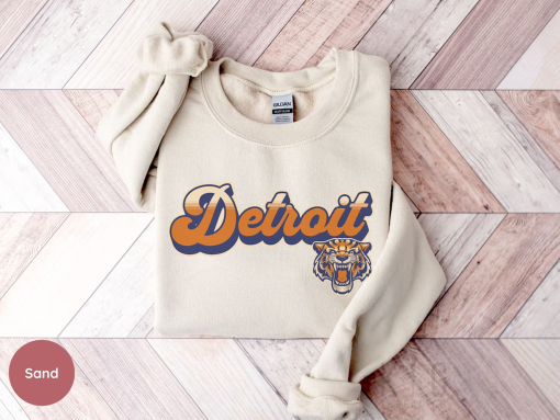 Retro Detroit Baseball Sweatshirt, Tigers Crewneck Graphic Tee, Baseball Season TShirt, Baseball Lover Gift, Crewneck Sweatshirt