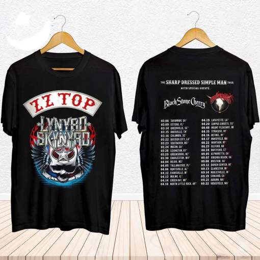 Lynyrd Skynyrd ZZ Top Tour 2024 Shirt, ZZ Top World Tour 2024 Shirt, Lynyrd Skynyrd Tour 2024 Tee, Sharp Dressed Simple Man US Tour Shirt