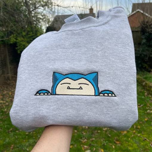 Snorlax Sweatshirt – Pokemon Inspired Embroidered Sweatshirt – Cute Pokemon Gift – Nintendo Fan Apparel