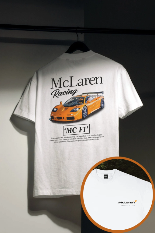 McLaren F1 Racing T-Shirt – Original Art Car Shirt Poster Type Design for Birthday / Gifts For Car Guys / Gift for Dad