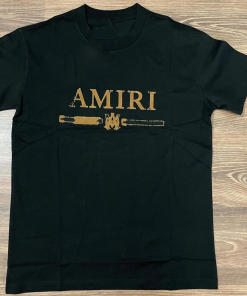 Amiri Gold Logo Print Black T-Shirt