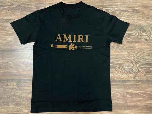 Amiri Gold Logo Print Black T-Shirt