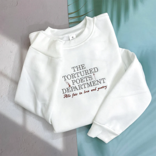 The Tortured Poets Department Embroidered Sweatshirt, TTPD Inspo Sweatshirt, Gift for Her,Tortured Poets, Song Embroidery