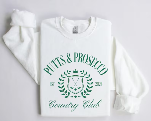 Putts and Prosecco Country Club Crewneck Sweatshirt | Golfing Pullover | Girl’s Golf Trip, Bachelorette, Athleisure | Gift for Her, Golfer