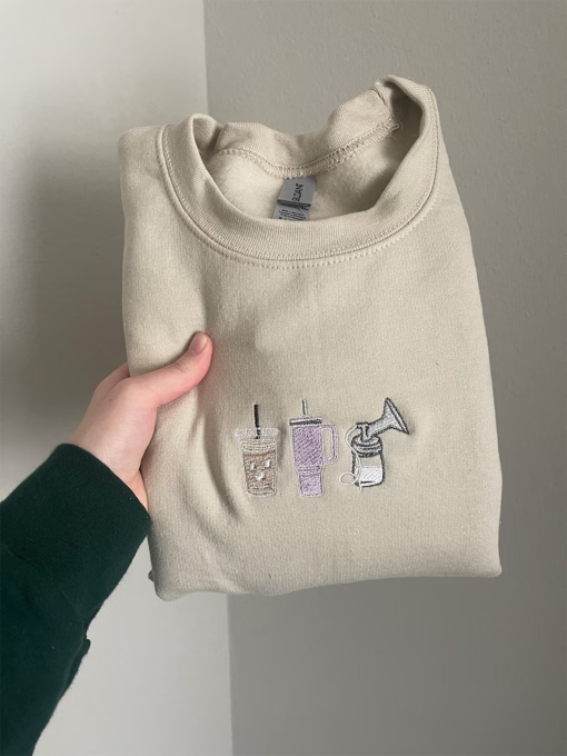 Pumping Mama Trio, Breastfeeding Nursing Embroidered Crewneck