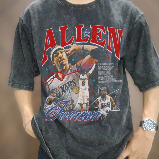 Vintage Allen Iverson The Answer T-shirt, Vintage Wash Oversize Iverson T Shirt, 90s Retro Allen Iverson Basketball Player Graphic Tee