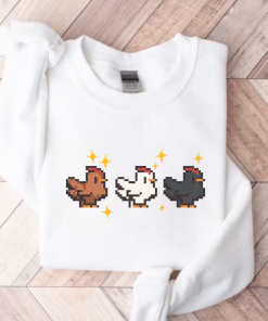 Pixel Chicken Sweatshirt, Funny Farmer Sweatshirt, Farm…