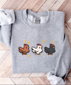 Pixel Chicken Sweatshirt, Funny Farmer Sweatshirt, Farm…