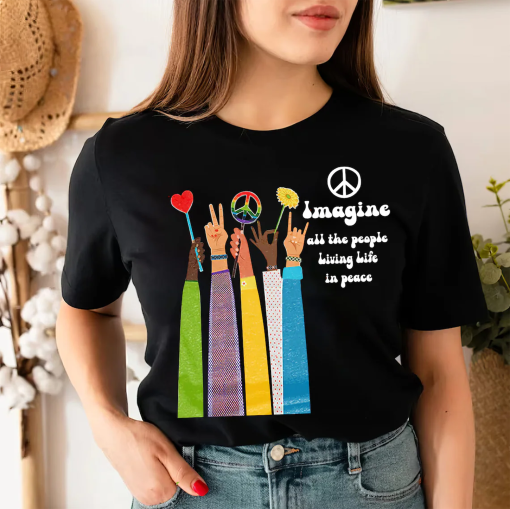 Imagine All The People Living Life In Peace T-Shirt, Beatles Song Lyrics Shirt, John Lennon Music, Hippie Life, Gift For Friend