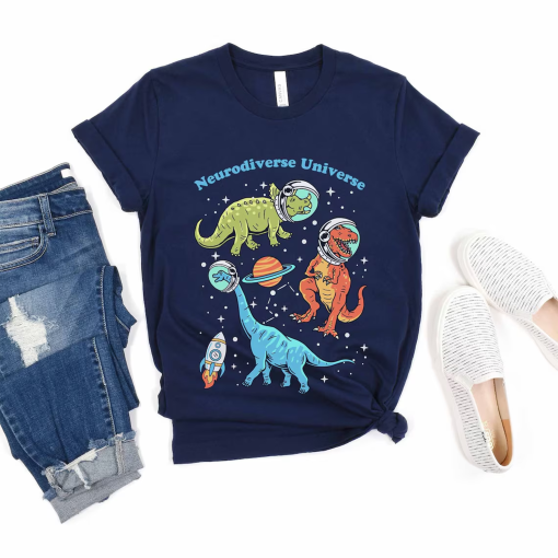 Neurodiverse Universe Dinosaurs In Space Tshirt Neurodiversity Shirt Autism Acceptance Neurodivergent Pride Trendy ADHD ASD Autism Shirt