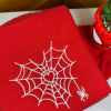 Spider Swinging From Web Left Chest Embroidery Crewneck Sweatshirt