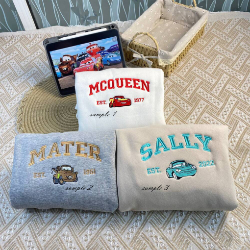 Embroidered Sweatshirts, Mater Car, Cars Couple Sweater, Trending Crewneck, Vintage shirt, Embroidery Hoodie