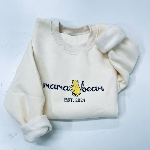 Embroidered Custom Mama Bear Sweatshirt For Mom Shirt For Mother’s Day Personalized Embroidered Winnie The Pooh Hoodie Classic Pooh Bear Tee