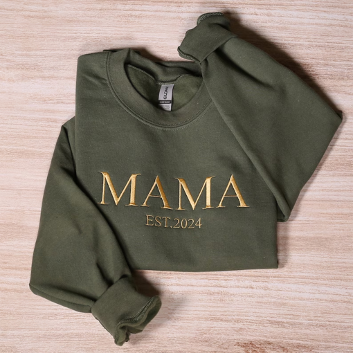 Personalized Mama Embroidered Sweatshirt, Custom Mom Embroidery Hoodie, New Mom Outfit, Pregnancy Reveal Clothing, Happy Mother’s Day Gifts