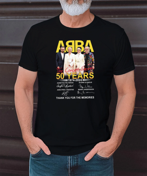 Abba Band 50th Anniversary 1974 – 2024 Signature T-Shirt, Abba the concert show 2024 TShirt Full Size S – 5XL, Pop Band Shirt