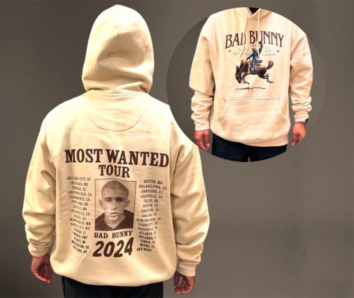 Bad Bunny Most Wanted Tour 2024 HOODIE SCREEN PRINTED Doube Sided Print