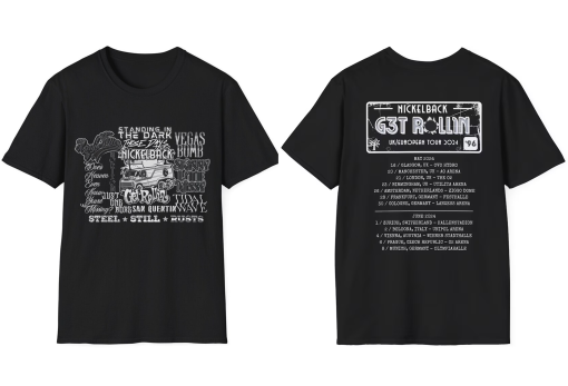 Nickelback Get Rollin T-Shirt with UK Tour Dates & Album Song Titles / Gift for Him, Gift for Her / Music, Rock, Band, Concert, Tour, Merch