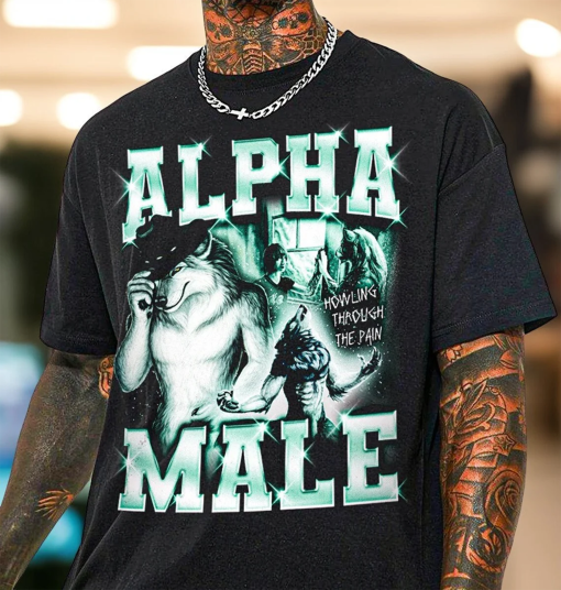 Alpha Male Ironic Shirt With Wolf Graphic, Ironic Alpha Male Wolf Sweater, Funny Unisex T-Shirt, Funny Graphic Tee, Offensive Shirt