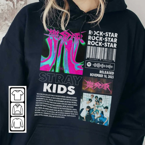 Stray Kids Kpop Merch Shirt, Stray Kids ROCK-STAR Album 90s Tee, Bts Kpop Gift Bootleg Inspired Sweatshirt