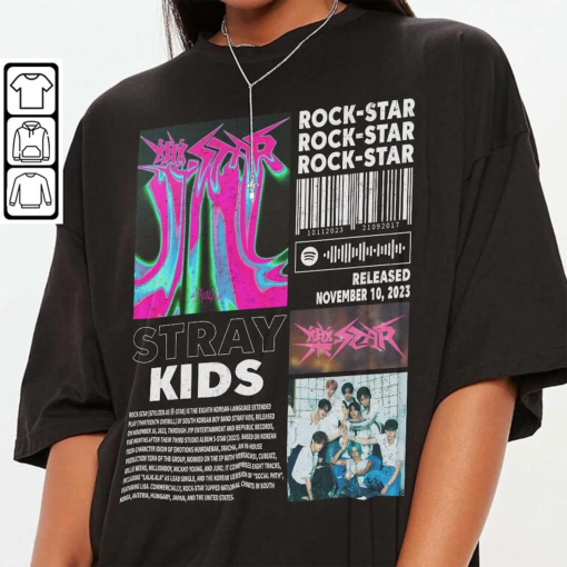 Stray Kids Kpop Merch Shirt, Stray Kids ROCK-STAR Album 90s Tee, Bts Kpop Gift Bootleg Inspired Sweatshirt