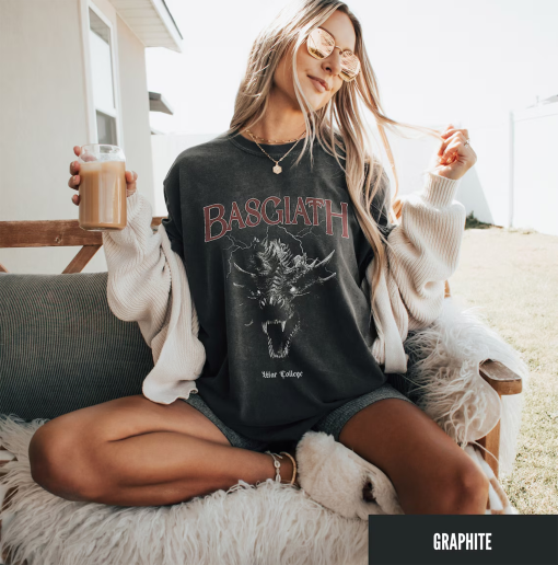 Basgiath war college shirt, Distressed Fourth wing merch, Iron flame merch, Tairn and Violet Sorrengail, bookish shirt, reading shirt