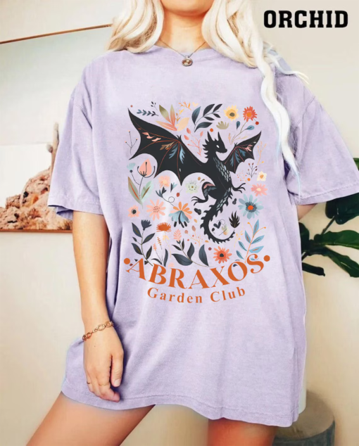 Abraxos Flower Comfort Colors Shirt, Fantasy Dragon Bookish Shirt, Boho Wildflowers Cottagecore Shirt, Fantasy Book Lover Shirt, Book Gift