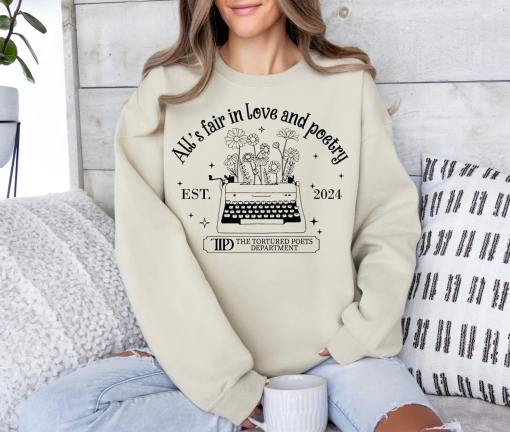 All’s Fair in Love and Poetry Shirts, The Tortured Poets Department Shirts, Poetry Sweatshirts, Typewriter Shirts, Writer Shirts,TTPD Shirts