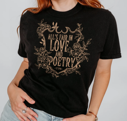 All’s Fair In Love And Poetry Floral Crest  Unisex Crewneck Tshirt Graphic Tee The Tortured Poets Department New Album TTPD Shirt