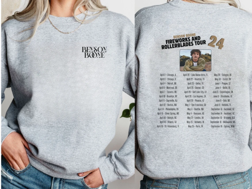 Benson Boone Sweatshirt – Fireworks and Rollerblades World Tour – 2024 Benson Boone Tour Merch – Vintage Concert Crewneck