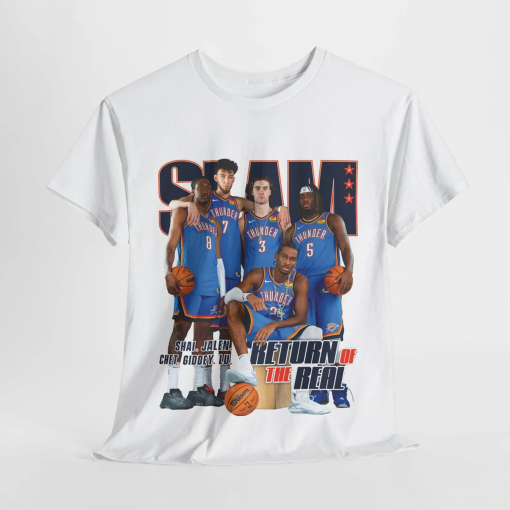 OKC Thunder Rising Stars Slam Tee Shirt – Shai SGA, Josh Giddey, Chet Holmgren, Jalen Edition Unisex Heavy Cotton Tee