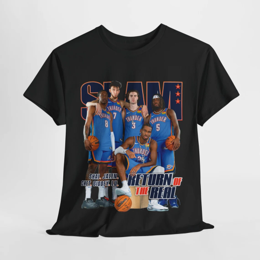 OKC Thunder Rising Stars Slam Tee Shirt – Shai SGA, Josh Giddey, Chet Holmgren, Jalen Edition Unisex Heavy Cotton Tee