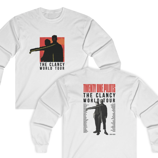 Clancy World Tour with Cities long Sleeve Shirt, Twenty One Pilots Inspired Unisex Ultra Cotton Long Sleeve Tee Shirt