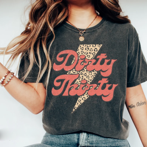 Retro 30th Birthday Shirt, Dirty Thirty Leopard Bolt, Birthday Gift – EST 1993 Shirt, Dirty 30 Party Crew, Hey There 30, Unisex Graphic Tee