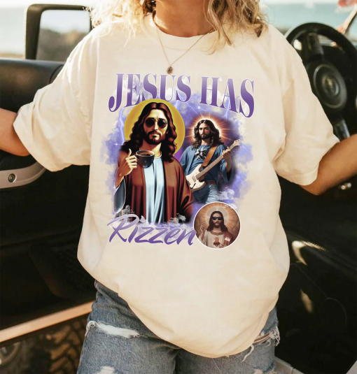 Comfort Colors® Jesus Has Rizzen Vintage T Shirt, Retro 90s Shirts, Meme Shirts, Funny Shirts, Distressed Cotton Shirt, Jesus Shirt