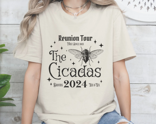 Retro Cicada Emergence Shirt, 2024 Cicadas Reunion Tour Tee, Vintage Bug Summer Graphic Cottagecore Tshirt, Insect Nature Lover Gift for Her