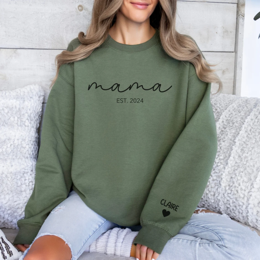 Custom Mama Sweater Est 2024 Mama Sweatshirt Personalized Gift for Her Mom Gift from Kids, Mothers Day Gift New Mom Gift Mom Birthday Gift