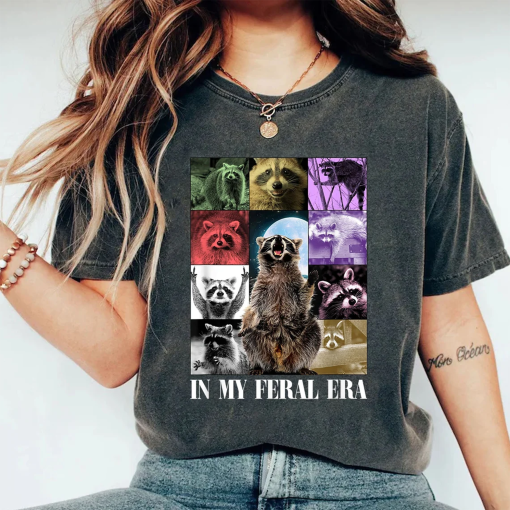 In My Feral Era Raccoon T-Shirt, Funny Raccoon, Retro Raccoon Moon Sweatshirt, Raccoon Lovers, Funny Raccoon Tee, Unisex Tee