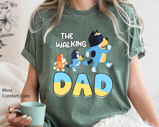 The Walking Dad Bluey Father Men’s T-shirt, Vintage 2000s Father’s Day Gift, Men’s Day Gift Shirt, Dad Father’s Day Bluey Family Shirt Bella