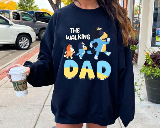 The Walking Dad Bluey Father Men’s T-shirt, Vintage 2000s Father’s Day Gift, Men’s Day Gift Shirt, Dad Father’s Day Bluey Family Shirt Bella