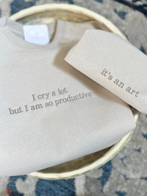 Taylor Swift TTPD Lyrics Embroidered Sweatshirt, I Cry A Lot But I Am So Productive Embroidered Sweatshirt