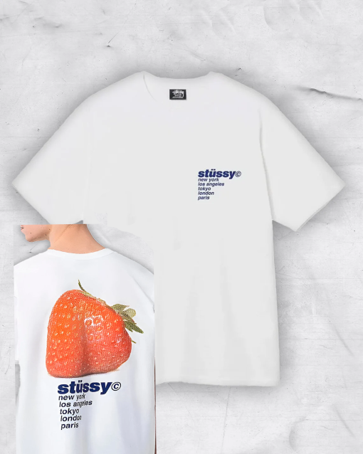 Stussy Printed Streetwear T-Shirt, Strawberry Shirt, Y2K Tshirt Tee, Trendy Shirt, Custom Sweatshirt & Hoodie, Stussy Strawberry Tee