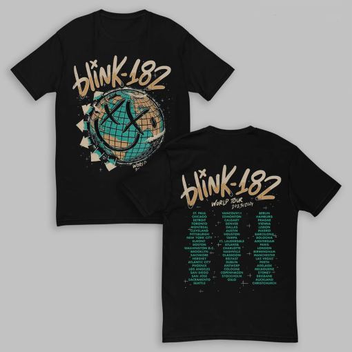 Vintage Graphic 90s Blink 182 The World Tour 2023-2024 2 Sides Shirt, Blink 182 Rock n’ Roll T Shirt, Retro Blink 182 Shirt