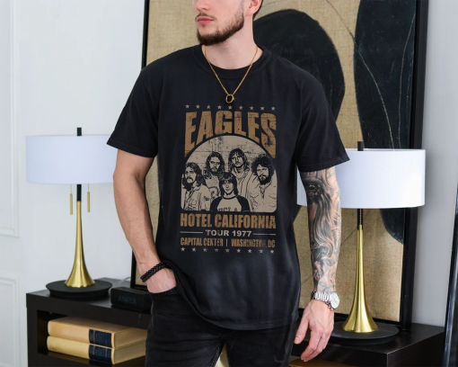 Eagles Hotel California 1977 Tour T-Shirt on Vintage Black Comfort Colors 1717 Tee