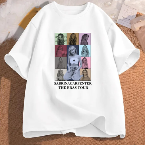 Vintage Sabrina Carpenter Eras Tour T Shirt Pop Music Fan Merch Tshirt Cotton Short Sleeve Streetwear Womans Clothing Oversized